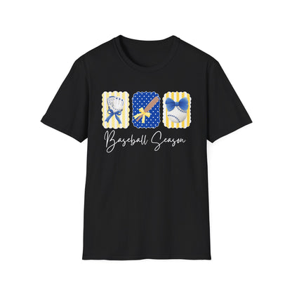 Baseball Season T-Shirt — Cute Bat, Glove & Cap Graphic