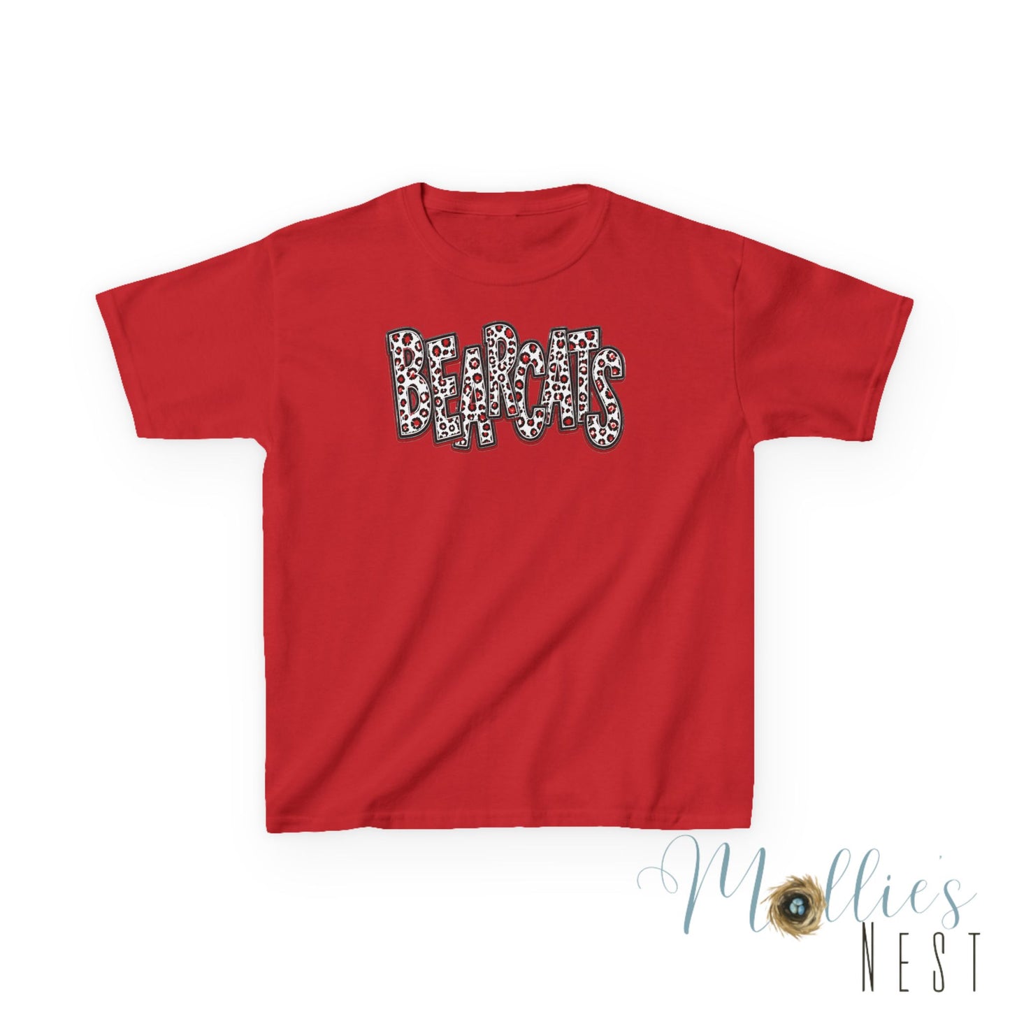 Youth Brookland Bearcats. Leopard Stacked - GILDAN brand (Red)