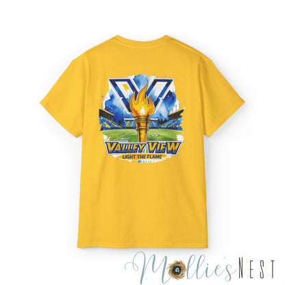 ADULT. Valley View Light the Flame Unisex Cotton Tee, Casual T-Shirt - Football - School Spirit