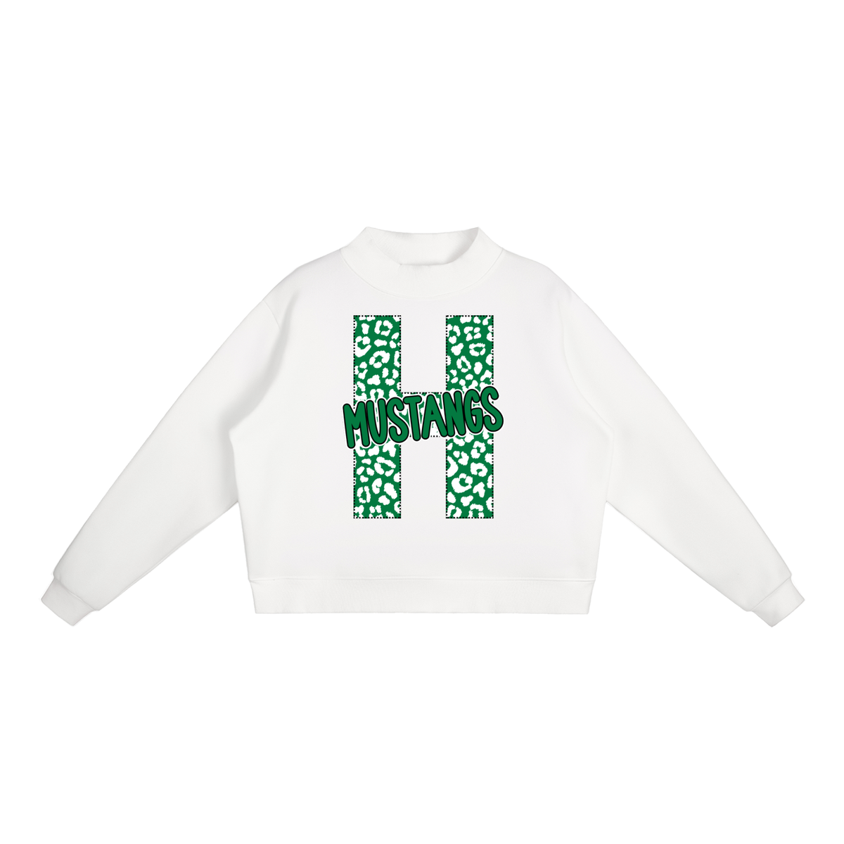 Hoxie Mustangs. "H" Leopard Essential Fleece Mock-Neck Crew Sweatshirt