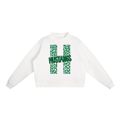 Hoxie Mustangs. "H" Leopard Essential Fleece Mock-Neck Crew Sweatshirt
