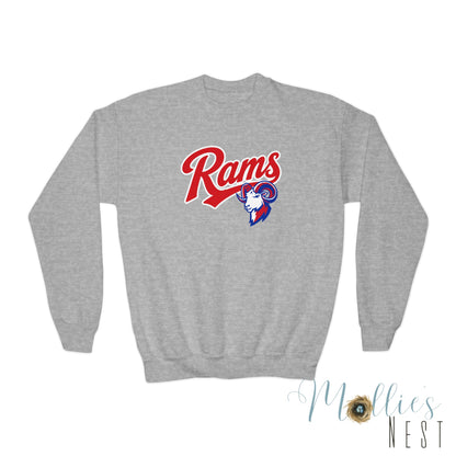 Youth Sweatshirt — Paragould 'Rams' Retro Script with Ram Head Logo