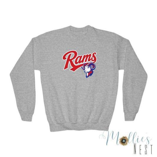 Youth Sweatshirt — Paragould 'Rams' Retro Script with Ram Head Logo