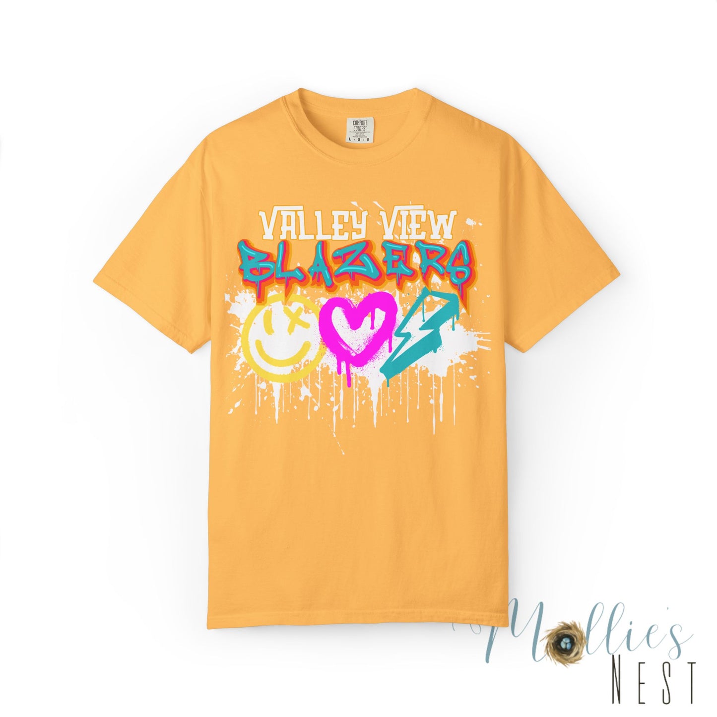 Valley View Blazers Graffiti Tee — Neon Heart, Smile & Lightning Shirt