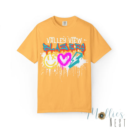 Valley View Blazers Graffiti Tee — Neon Heart, Smile & Lightning Shirt