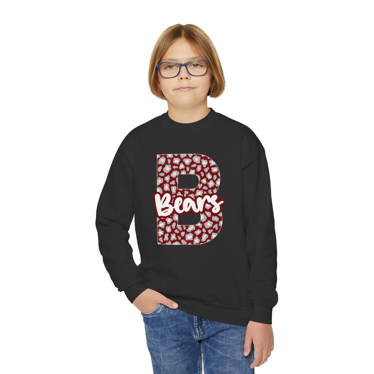 Youth Barton Bears. Crewneck Sweatshirt – Varsity B Bears Spirit Design