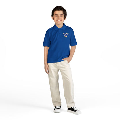 YOUTH. Valley View Polo Shirt with Gold & Blue 'V' LOGO - School Spirit DryBlend® - Printed (NOT EMBROIDERED)