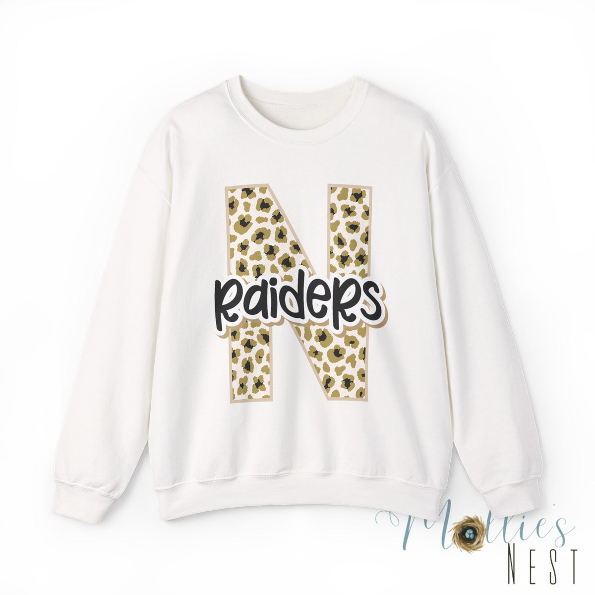 Nettleton Raiders Leopard Initial N Crewneck Sweatshirt. ADULT