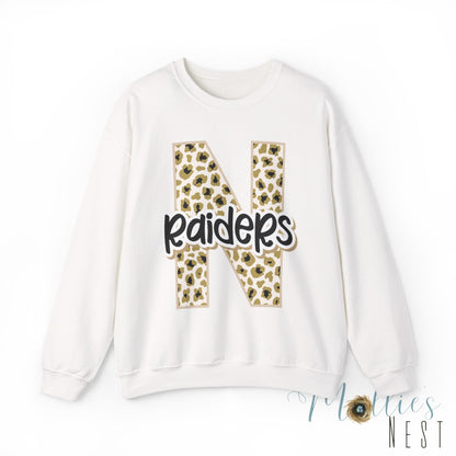 Nettleton Raiders Leopard Initial N Crewneck Sweatshirt. ADULT