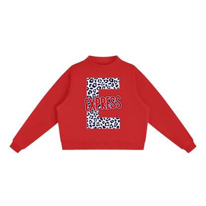 Express Baseabll. "E" Leopard Fleece Mock-Neck Crew Sweatshirt