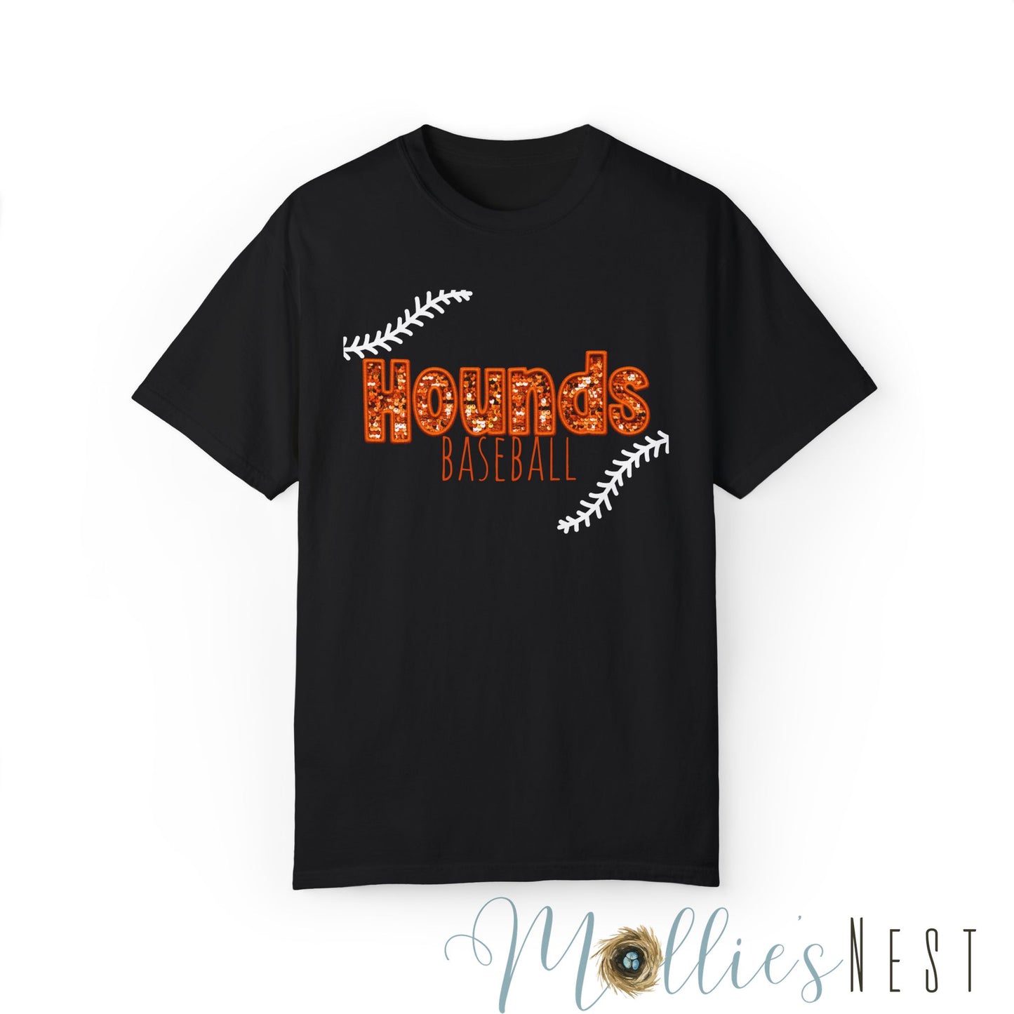 Unisex Garment-Dyed T-shirt. HOUNDS Baseball - Faux Sequin