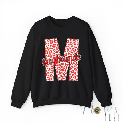 Adult. Marmaduke Greyhounds Leopard Print Initial M Crewneck Sweatshirt