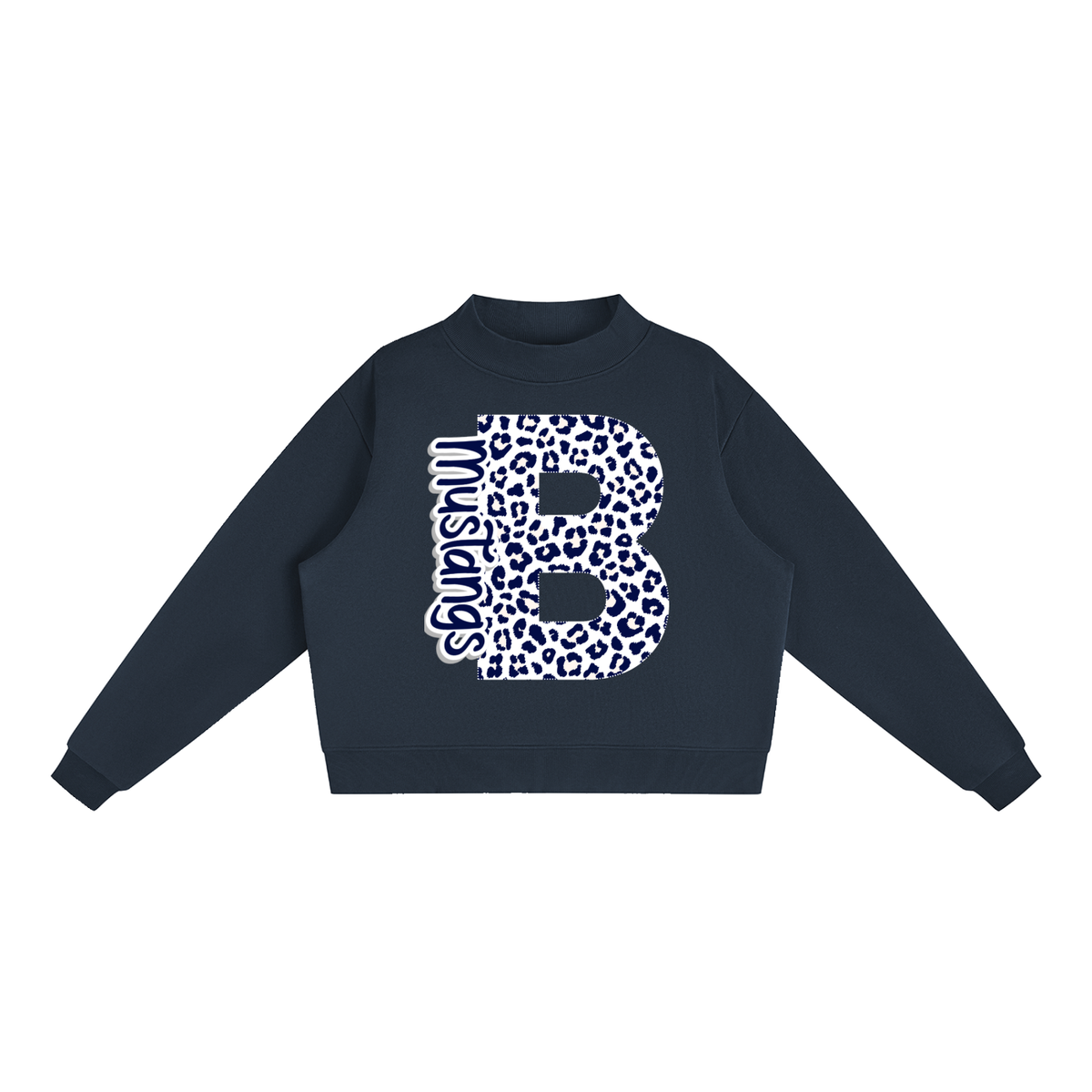 Essential Fleece Mock-Neck Crew Sweatshirt - BIC Mustangs Leopard Letter "B"
