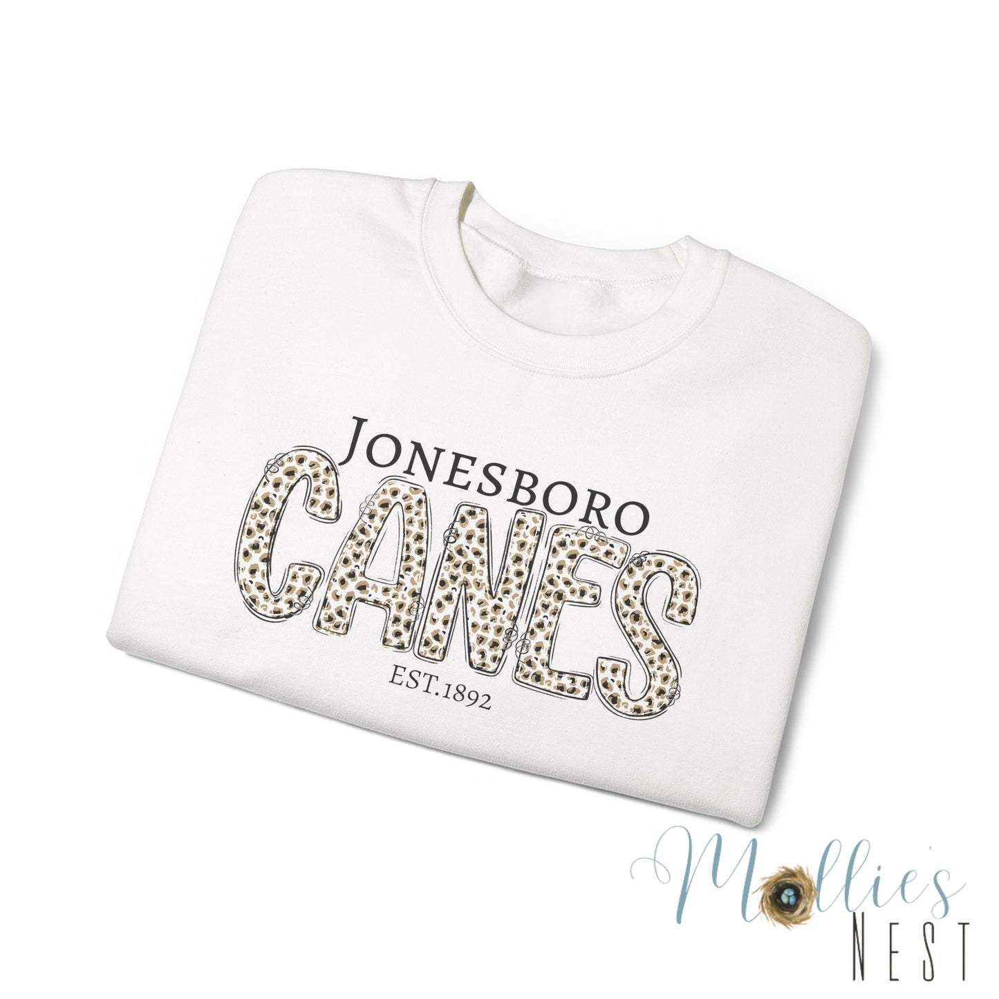Jonesboro Canes Leopard Print Crewneck Sweatshirt. ADULT