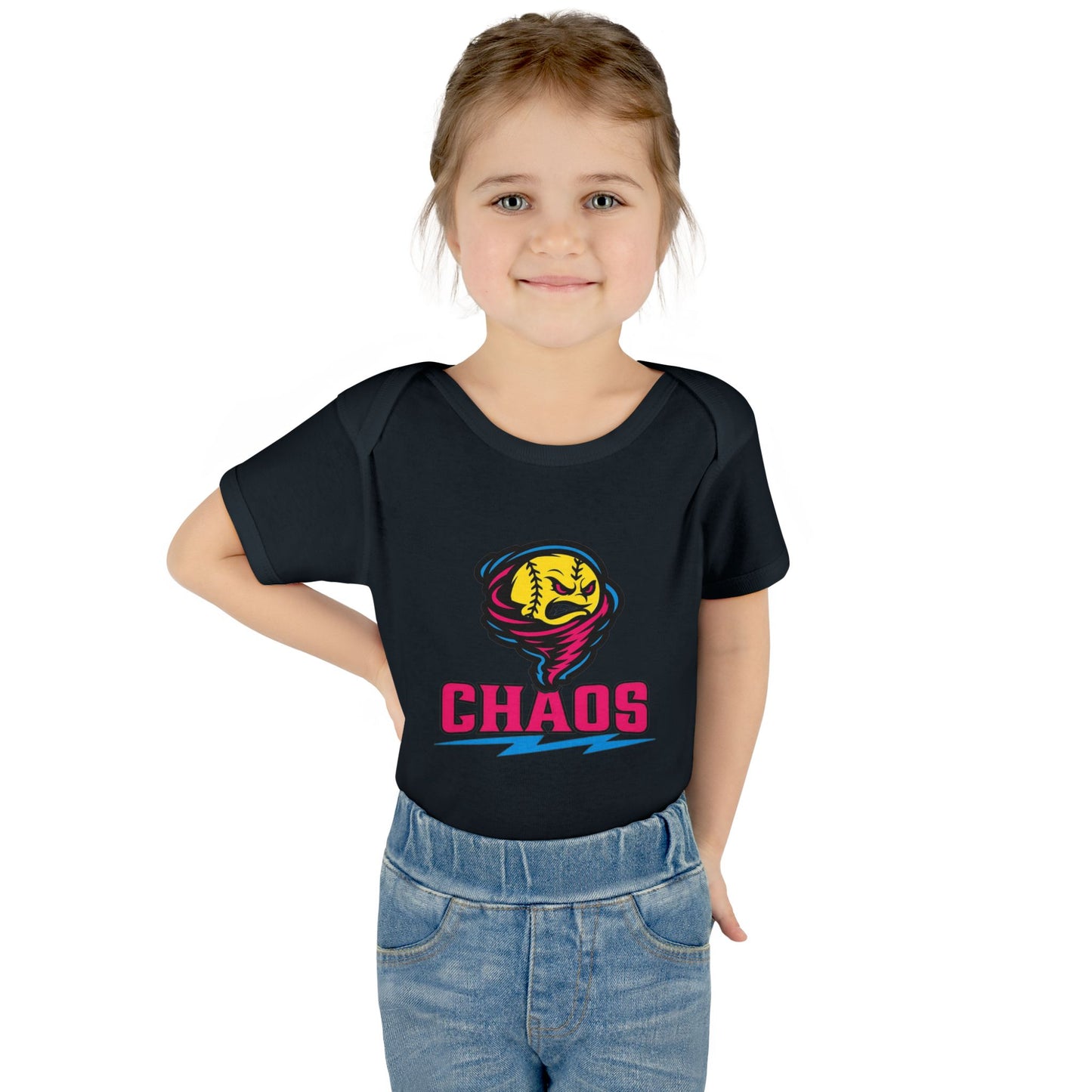 Chaos Softball Baby Bodysuit — Cute Sports Mascot Infant Onesie