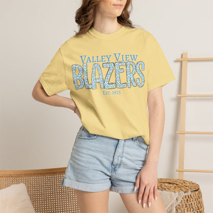Blazers Blue Leopard Letters — 'Valley View Blazers' Comfort Colors T-Shirt