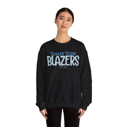 Valley View Blazers Crewneck Sweatshirt. Classic Blue Leopard