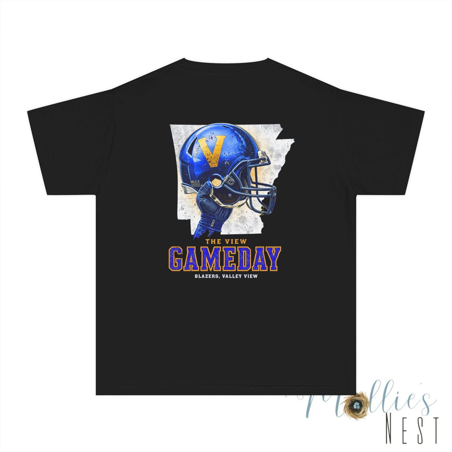 YOUTH. The View Gameday Football T-Shirt — Blue Helmet Vintage Style. MANNLY BRAND