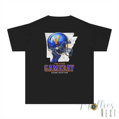 YOUTH. The View Gameday Football T-Shirt — Blue Helmet Vintage Style. MANNLY BRAND