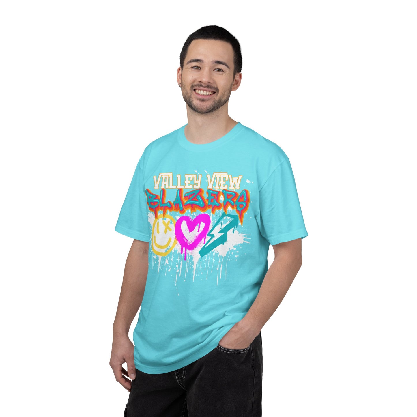 Valley View Blazers Graffiti Tee — Neon Heart, Smile & Lightning Shirt