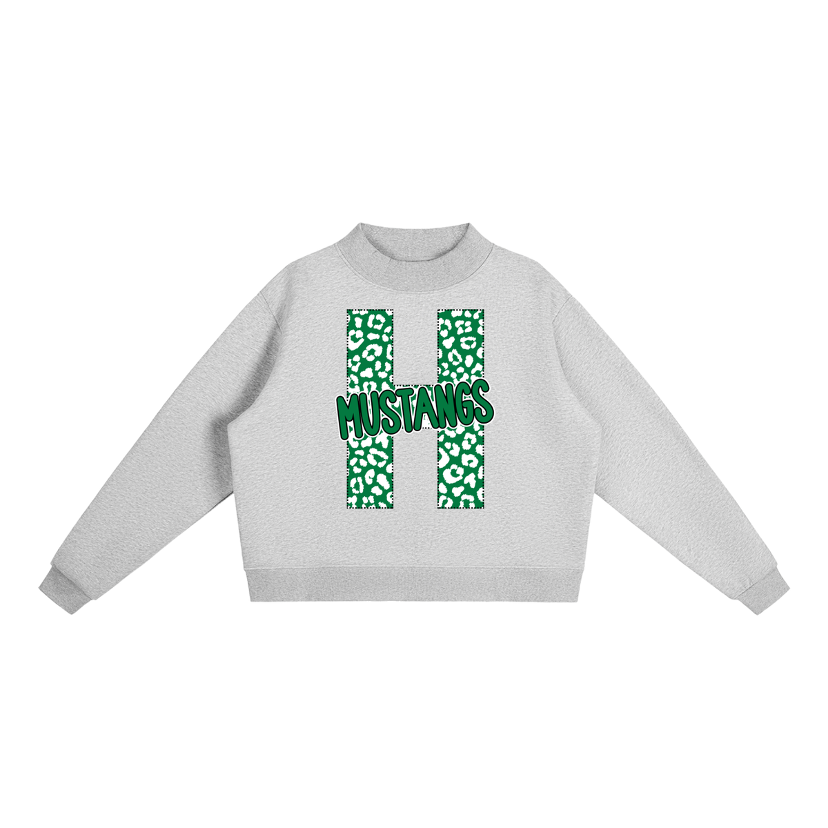 Hoxie Mustangs. "H" Leopard Essential Fleece Mock-Neck Crew Sweatshirt