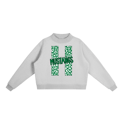 Hoxie Mustangs. "H" Leopard Essential Fleece Mock-Neck Crew Sweatshirt