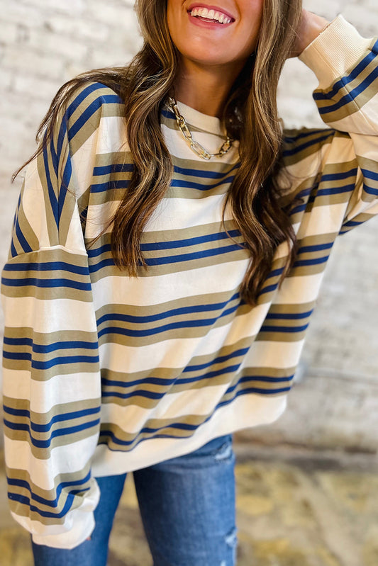 Blue & Gold Striped Drop Shoulder Sweatshirt