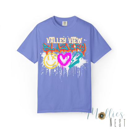 Valley View Blazers Graffiti Tee — Neon Heart, Smile & Lightning Shirt