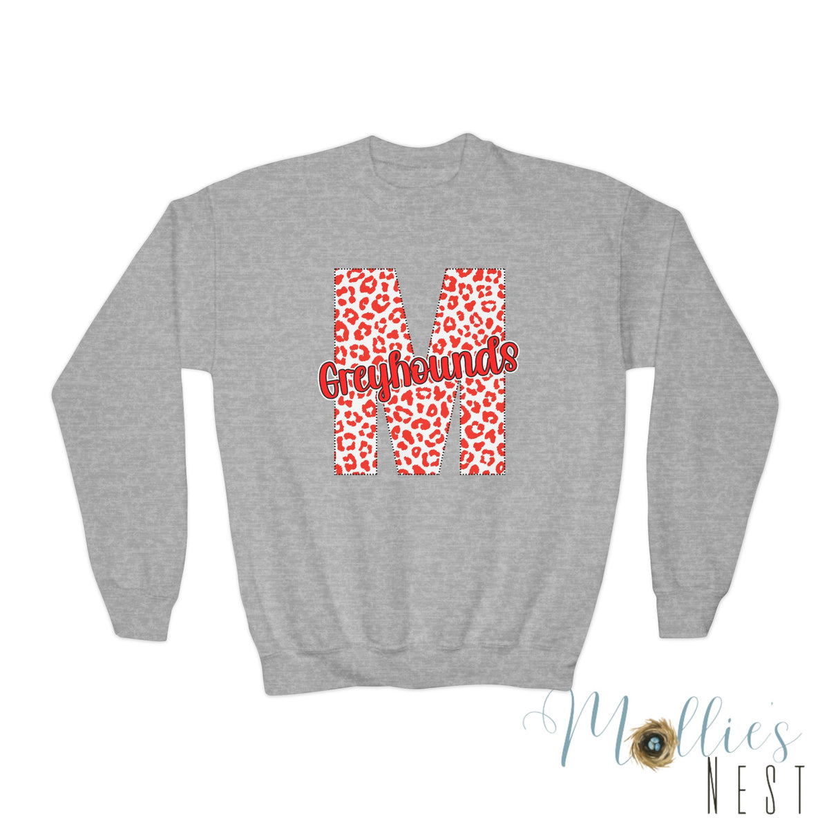 Youth Marmaduke Greyhounds. Crewneck Sweatshirt – Leopard Print