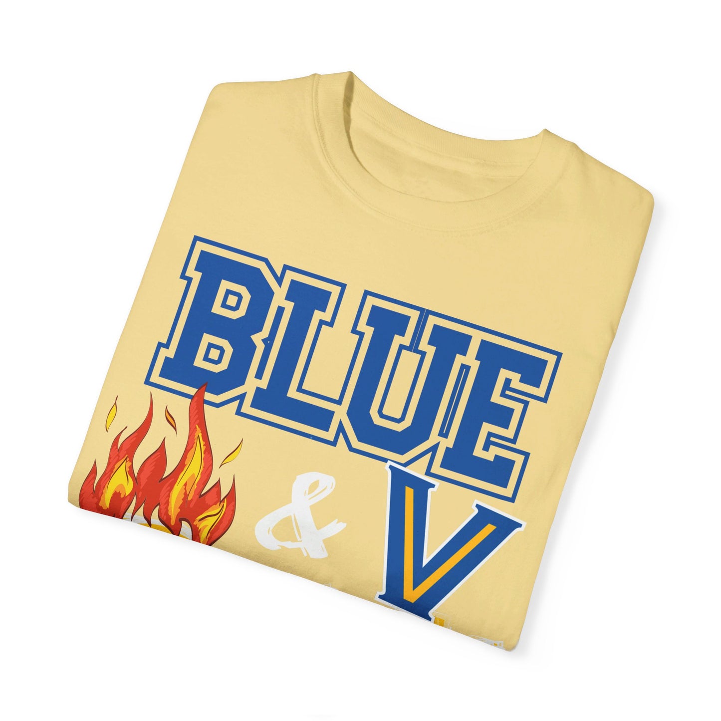 Unisex Blue & Gold Flame. Comfort ColorsT-shirt