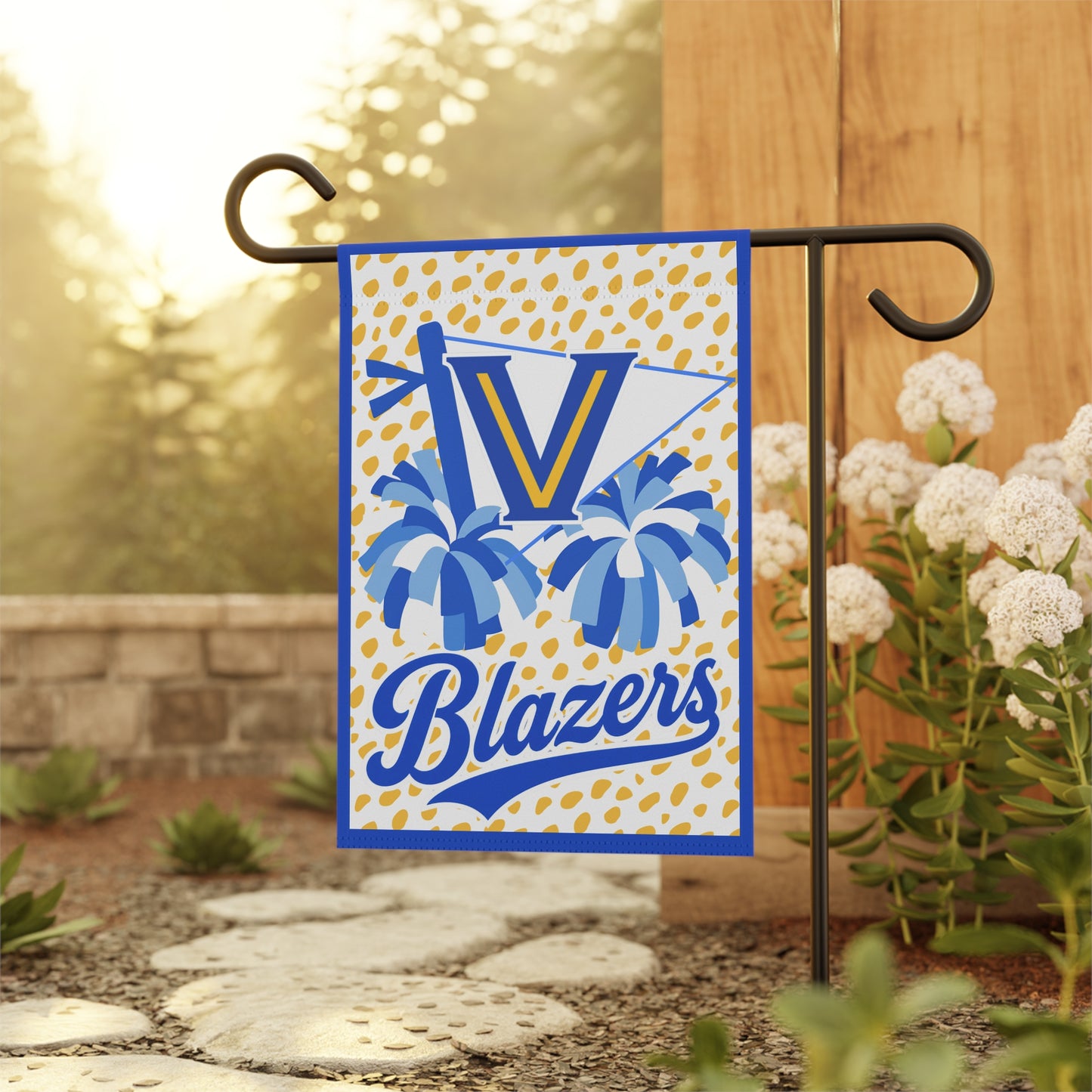 Blazers Pom Pom Flag - Blue & Gold Cheer Team House Banner