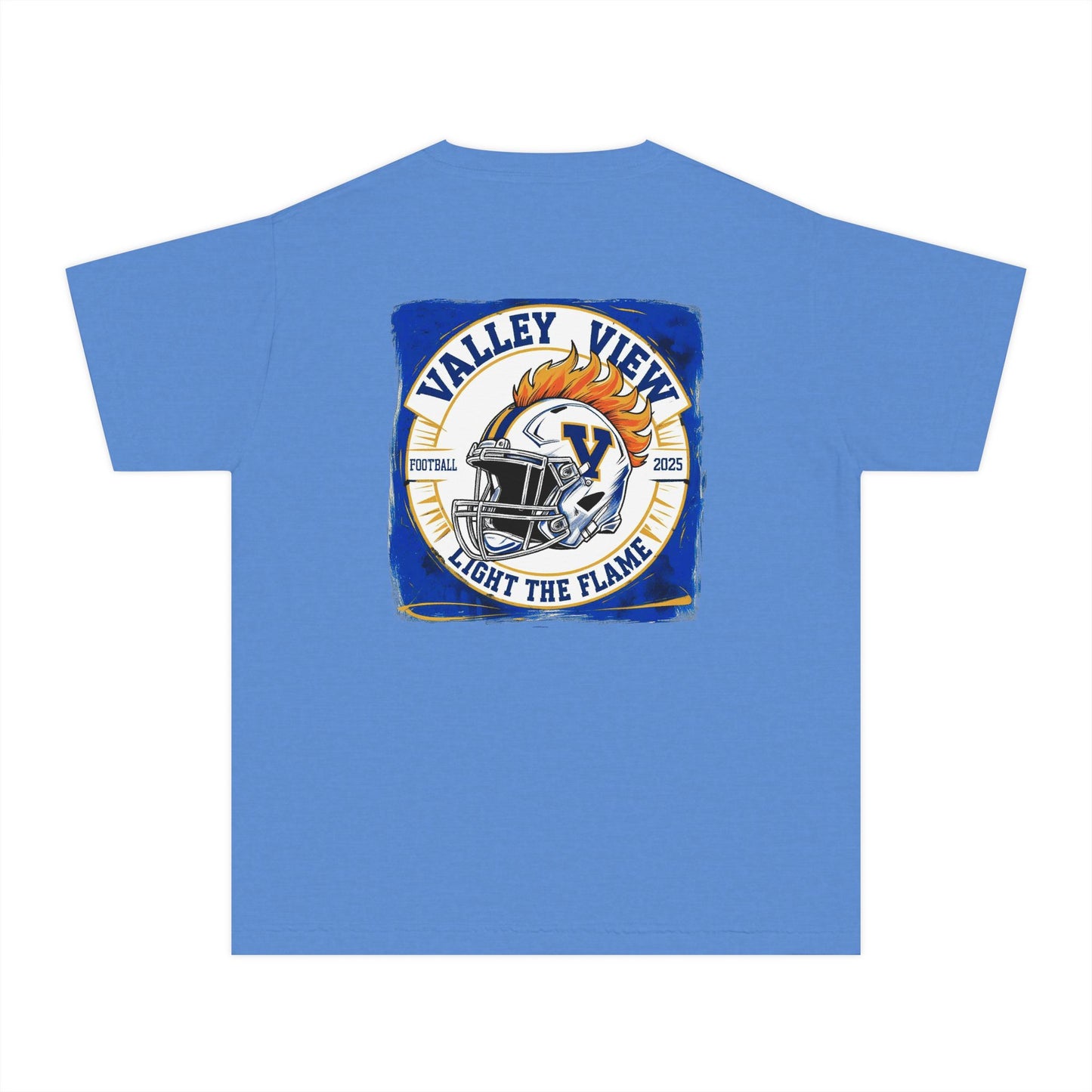 Youth Football Tee, Valley View Blazer Flame Helmet.