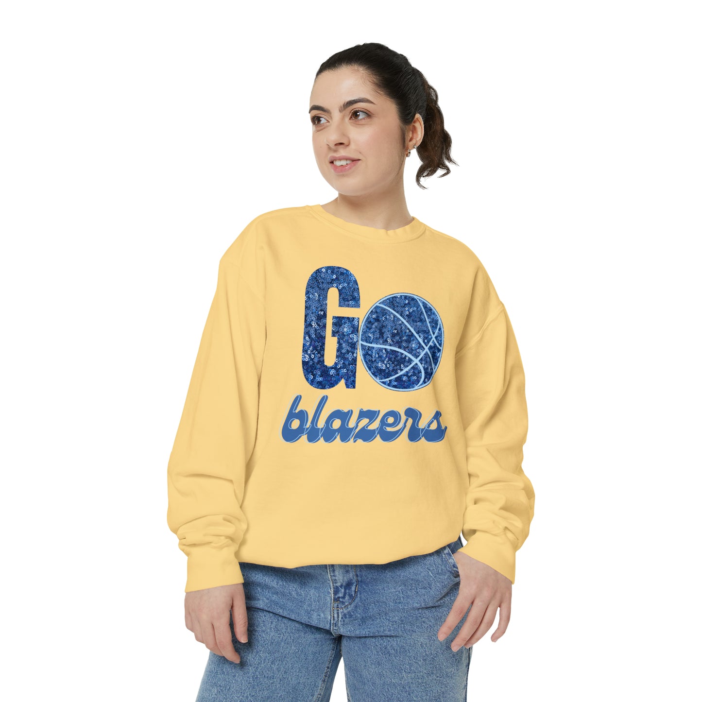 Glitter *Faux blazer basketball Garment-Dyed Sweatshirt