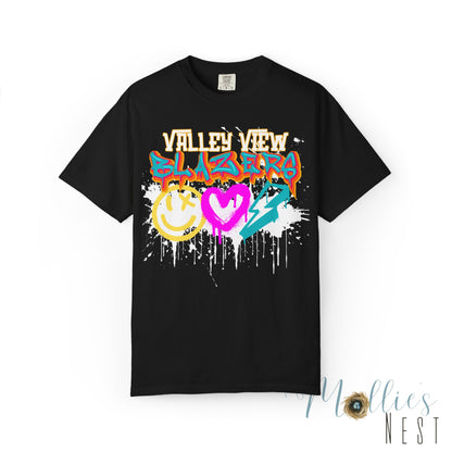 Valley View Blazers Graffiti Tee — Neon Heart, Smile & Lightning Shirt