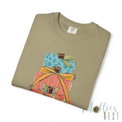 Pumpkin Stack T-Shirt — Handpainted Fall Pumpkin Stack Graphic Tee