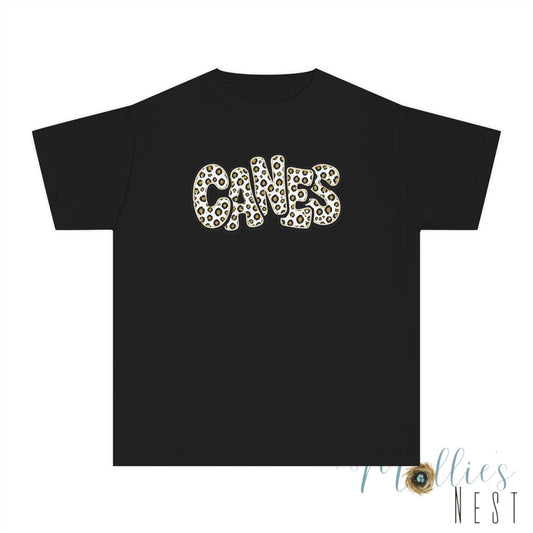 Kids Jonesboro Canes. Leopard Bubble Text Tee
