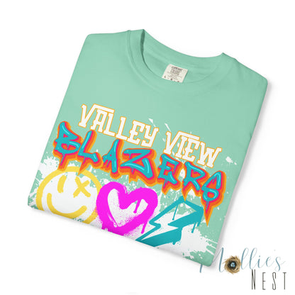 Valley View Blazers Graffiti Tee — Neon Heart, Smile & Lightning Shirt