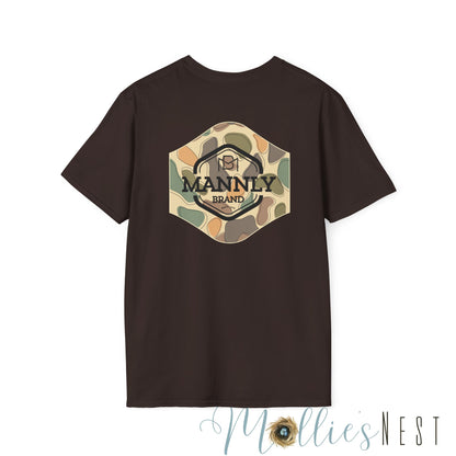 Camo Graphic Tee for the Outdoorsy Man, Unisex Softstyle T-Shirt. MANNLY BRAND