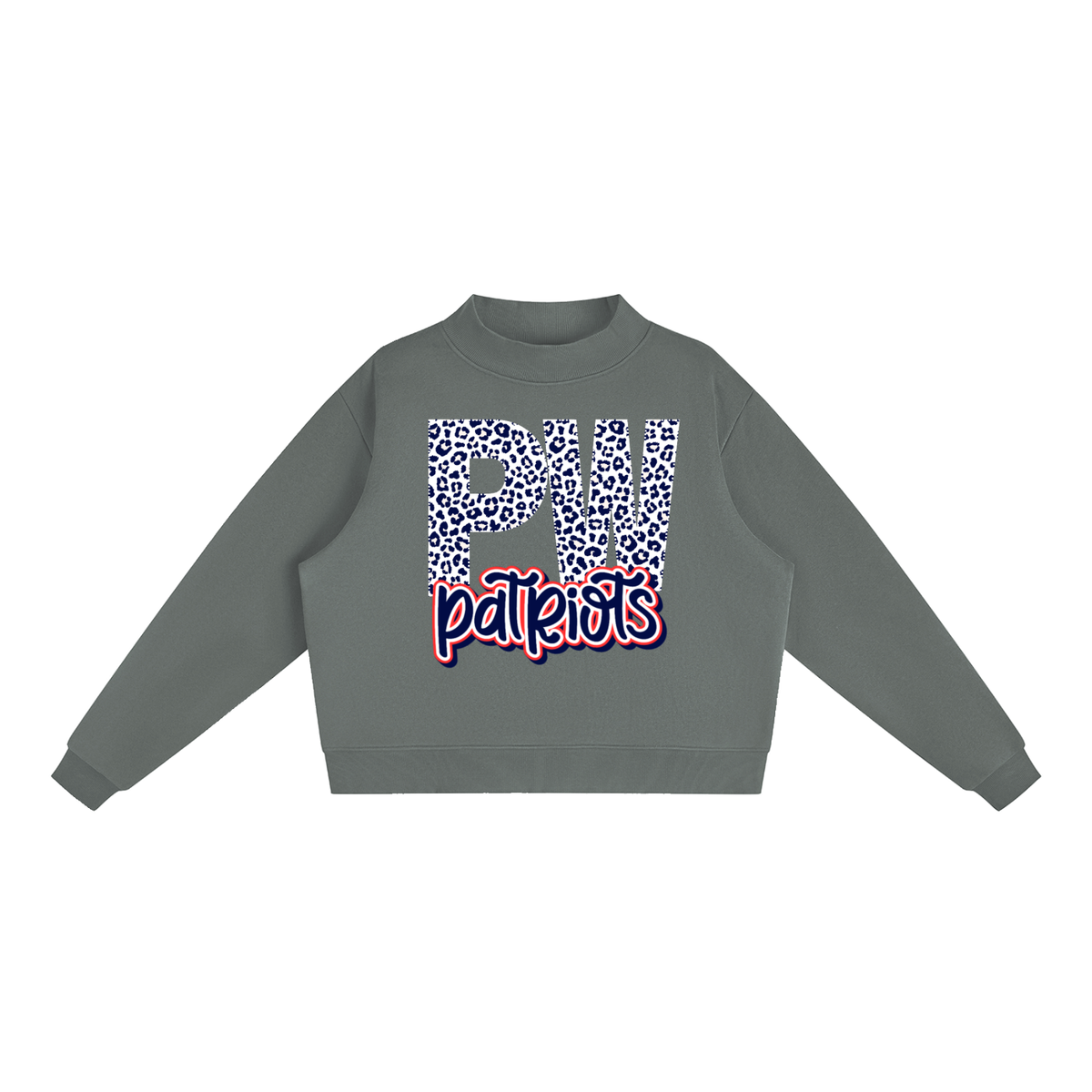 Palestine-Wheatley Patriots "PW" Leopard Fleece Mock-Neck Crew Sweatshirt