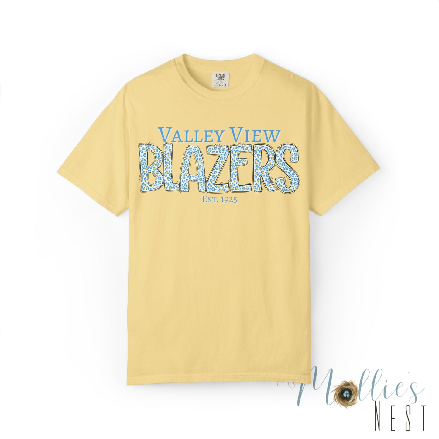 Blazers Blue Leopard Letters — 'Valley View Blazers' Comfort Colors T-Shirt