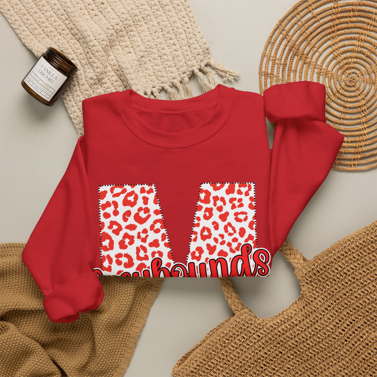 Adult. Marmaduke Greyhounds Leopard Print Initial M Crewneck Sweatshirt