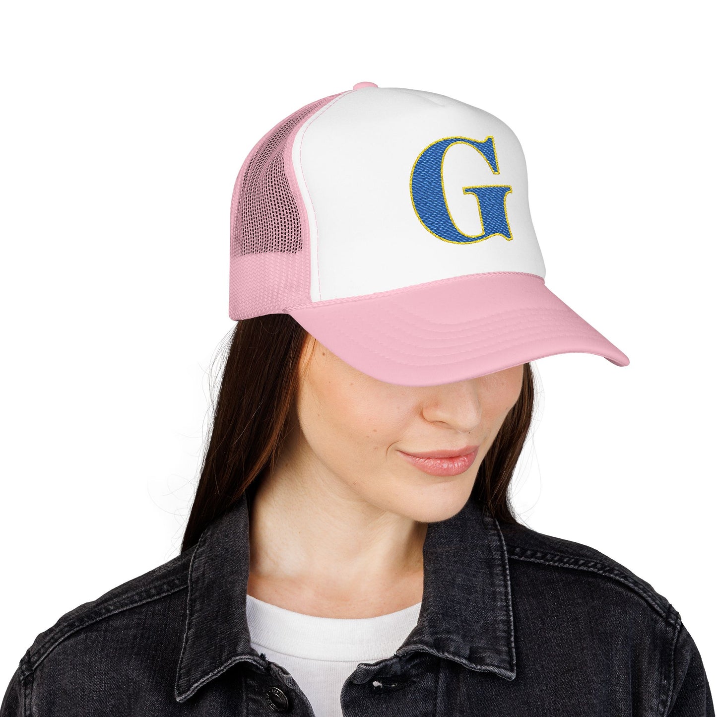 Embroidered Blue & Gold 'G' Trucker Hat — Monogram Letter Foam Cap - Gosnell