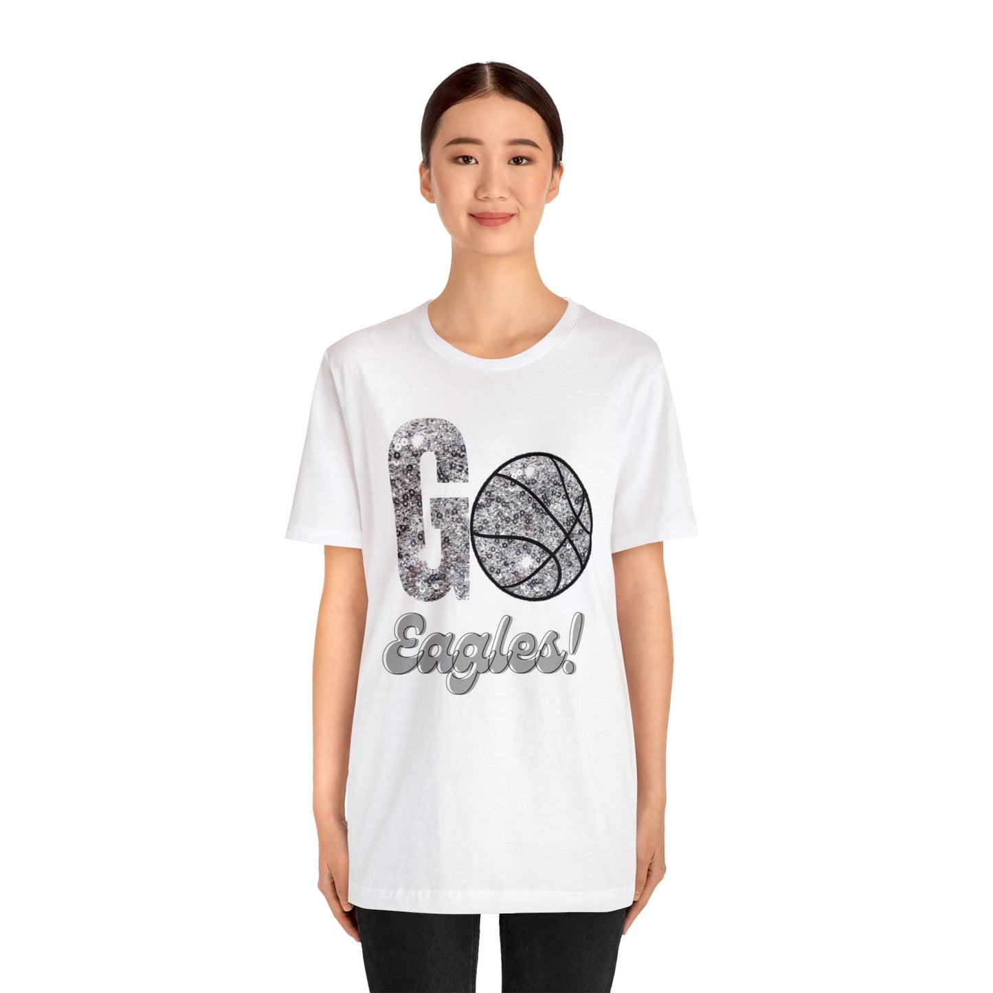 Faux Sequin Eagles Basketball Jersey Short Sleeve Tee