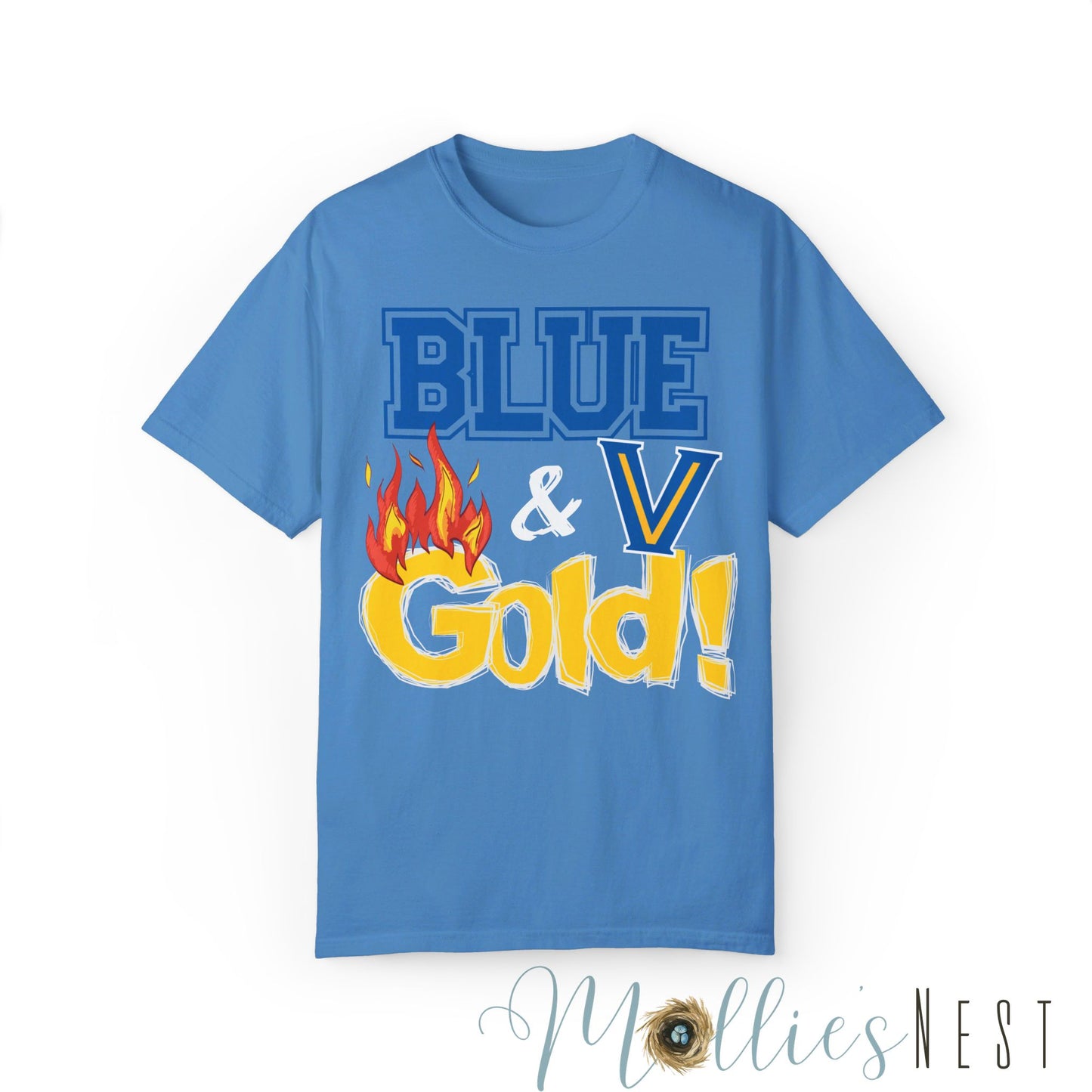 Unisex Blue & Gold Flame. Comfort ColorsT-shirt