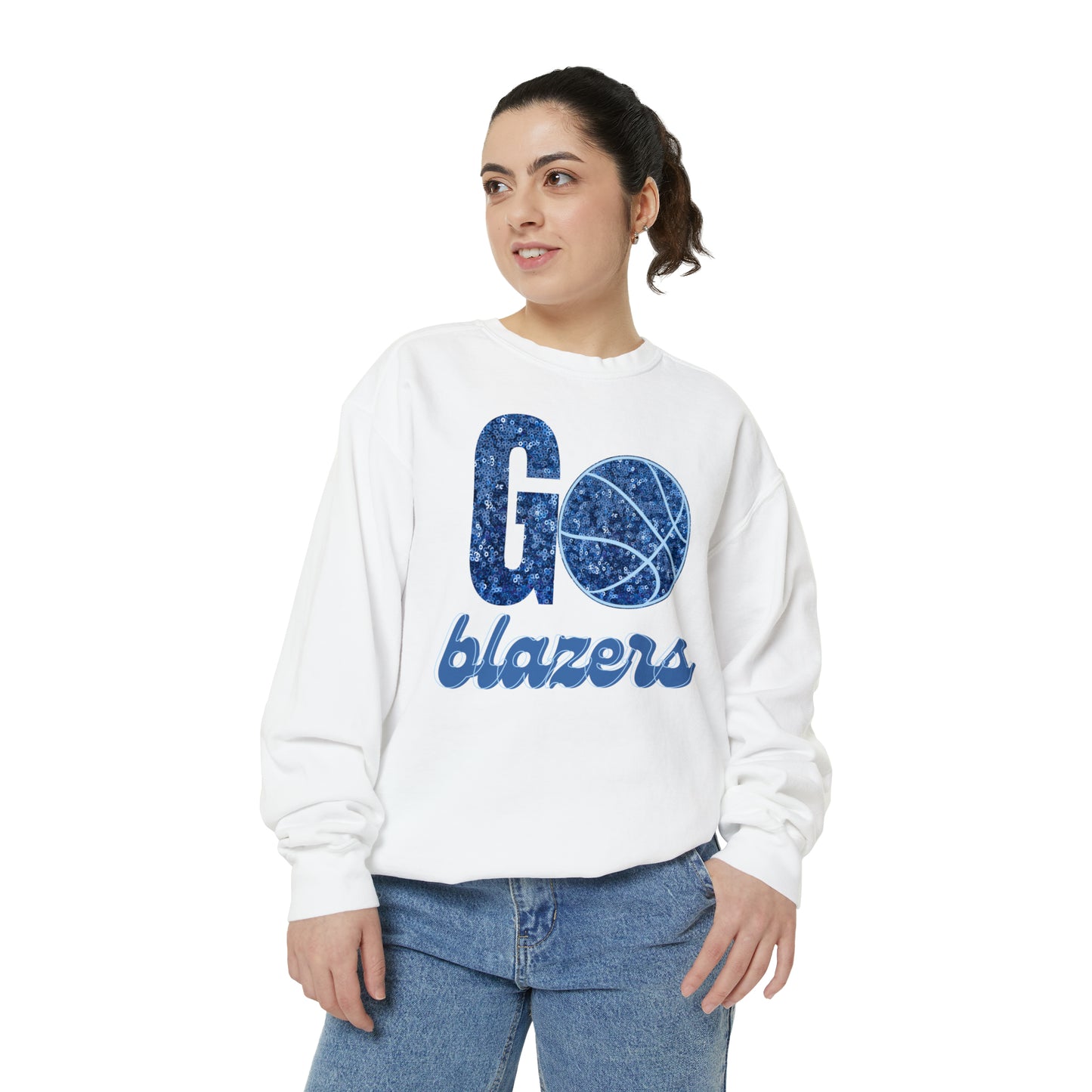 Glitter *Faux blazer basketball Garment-Dyed Sweatshirt