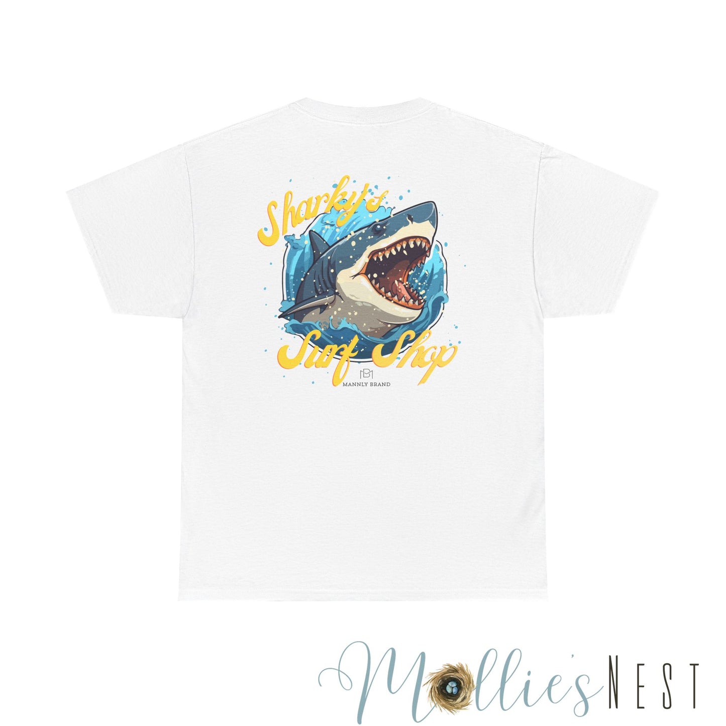 Shark Surf Style Tee, Unisex Cotton T-Shirt for Beach Lovers, Shark Graphic Tee, Surfing Summer Apparel, Ocean Vibe Apparel. Mannly Brand