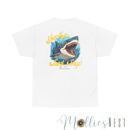 Shark Surf Style Tee, Unisex Cotton T-Shirt for Beach Lovers, Shark Graphic Tee, Surfing Summer Apparel, Ocean Vibe Apparel. Mannly Brand