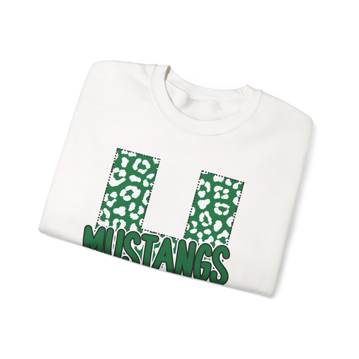 Adult. Hoxie Mustangs Leopard Print H Crewneck Sweatshirt