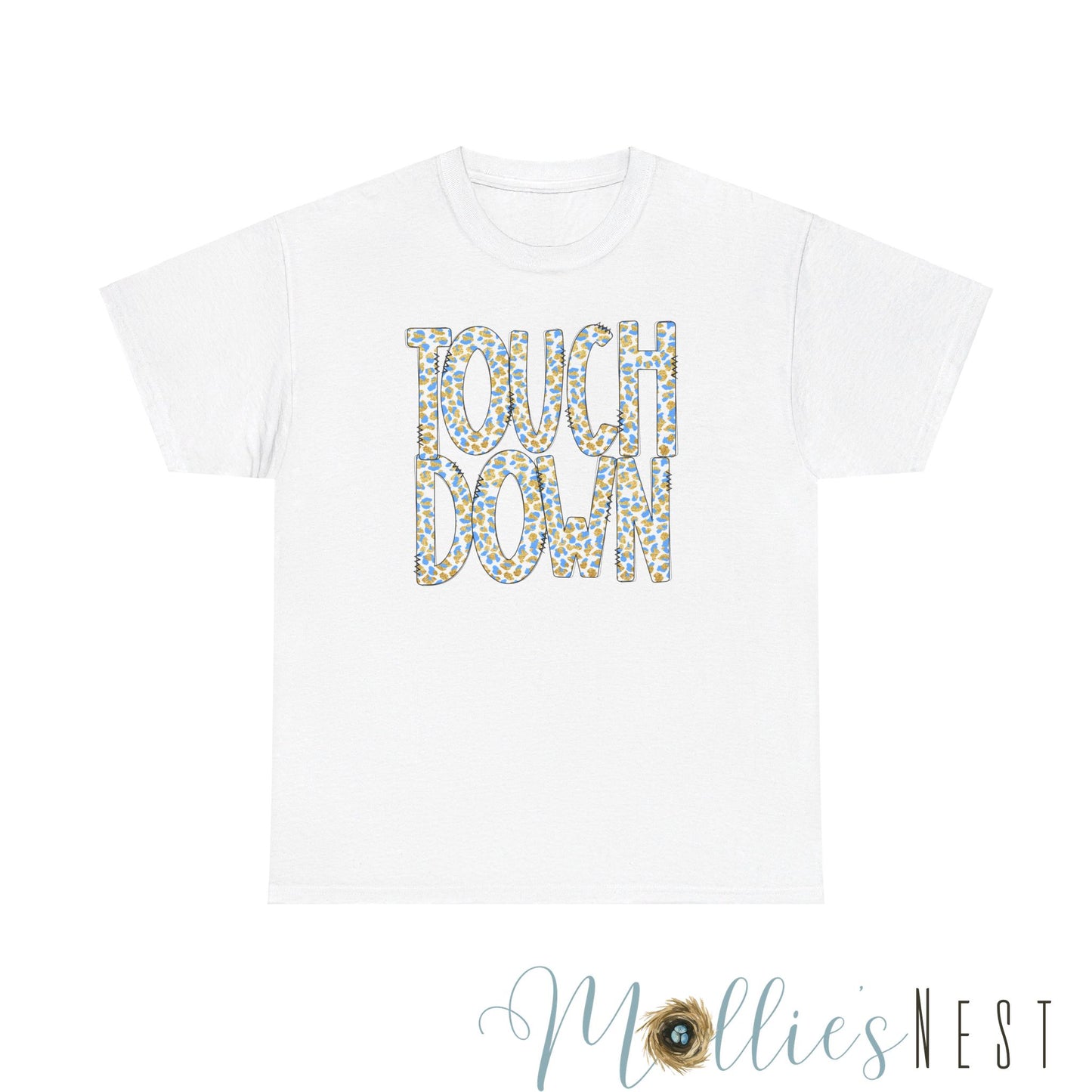 Touchdown. Leopard Blue & Gold Heavy Cotton Tee