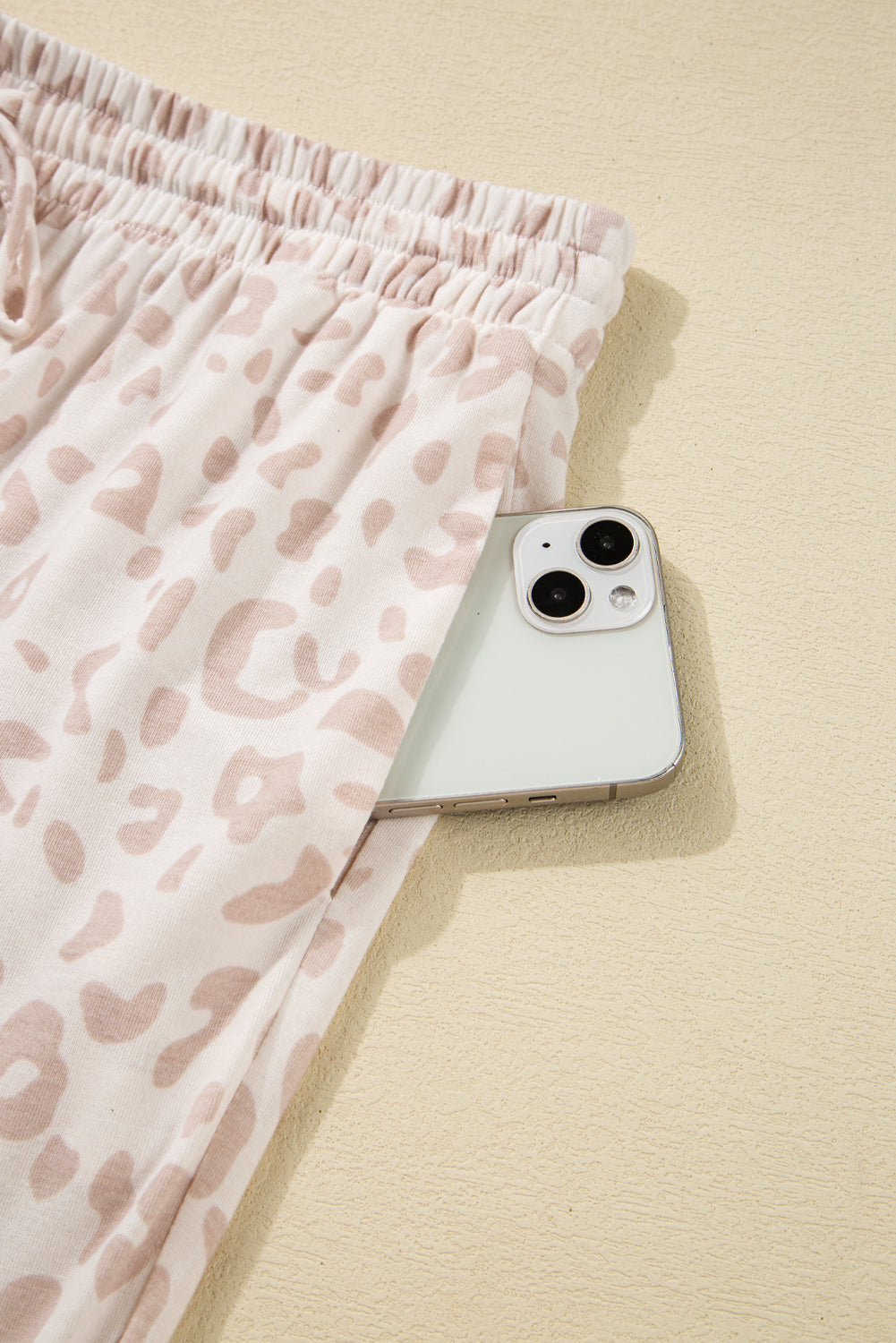 Beige Leopard V-neck Lounge Set